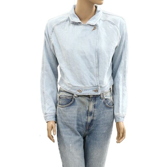 Kerri Rosenthal Denim Jacket Top Long Sleeve Cotton Collared Solid XS 286160